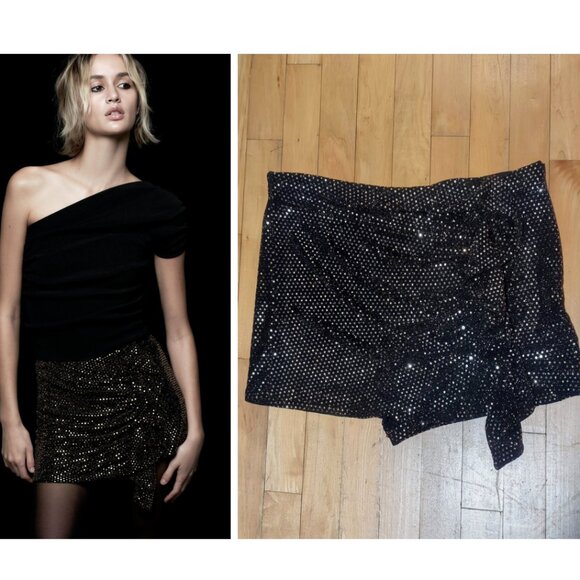NEW! Zara | Metallic Frill Skort In Black/Aged Gold - Picture 1 of 15